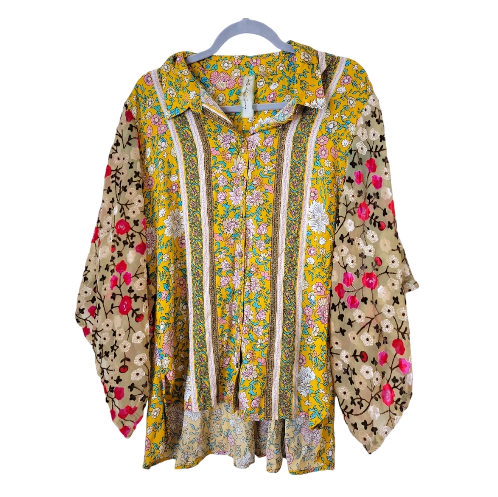 Aratta Floral Patchwork Yellow Multicolor Blouse